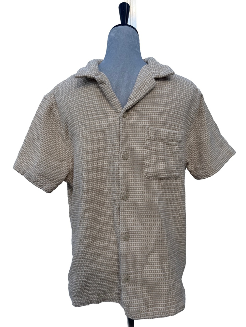 Aeropostale Mens Medium Beige Textured Shirt Short Sleeve Cabana Old Money Cool